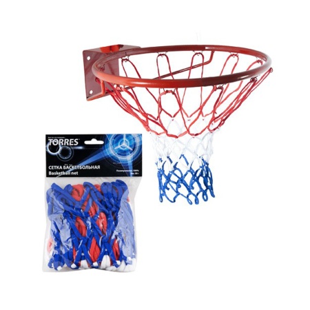 Купить Сетка баскетбольная Torres, нить 4 мм, бело-сине-красная в Голицыне 